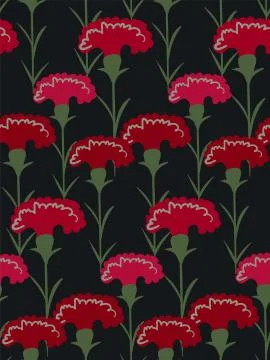 Red carnation seamless pattern vector floral design primitive scandinavian Stock Illustration