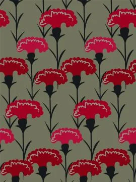 Red carnation seamless pattern vector floral design primitive scandinavian Stock Illustration