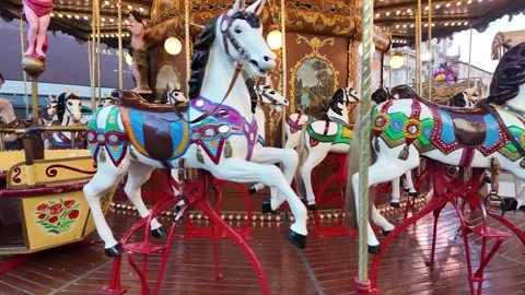 Red Carousel in Amusement Park Setting Stock Footage 326504154