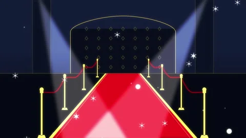 Red carpet animation with velvet runner, stage lights and glitter loop Stock Footage 346545441