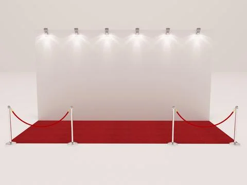 Red carpet backdrop mockup with lighting projectors. 3D rendering Stock Illustration