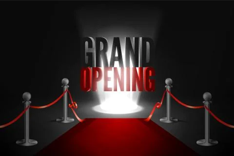 Red carpet between two barriers. Red ribbon cut ceremony. Grand opening event in Stock Illustration
