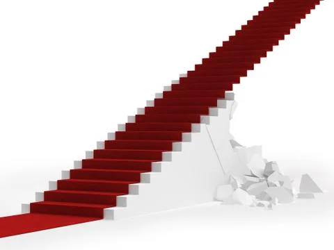 Red carpet up the destroyed stair 库存插图