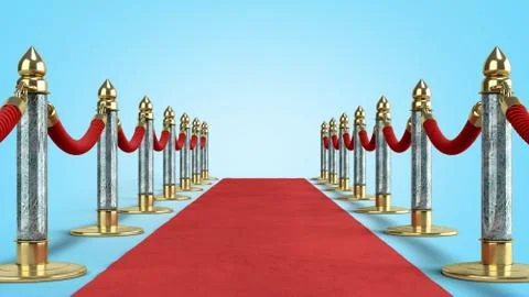 Red carpet for event 3d render on blue gradient Illustrazione stock
