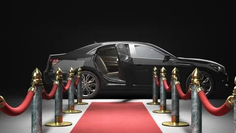 Red carpet for event from camera to lux car 3d render on darck background 스톡 일러스트