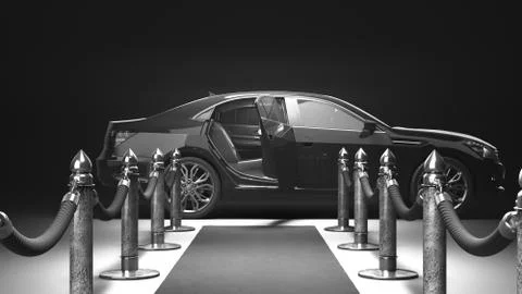 Red carpet for event from camera to lux car 3d render on darck background 스톡 일러스트