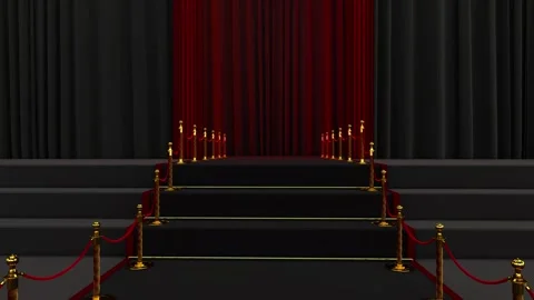 Red Carpet Event. Red carpet and pillars with red ropes on the background Stock Footage 253565664