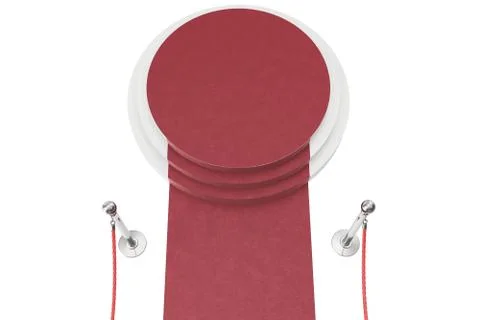 Red carpet isolated on white background. 3d rendering of silver stanchions and Stock Illustration