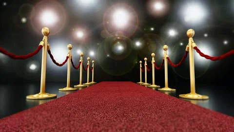 Red carpet at night with flashes concept. 3D illustration Stock Illustration
