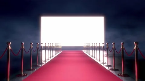 Red carpet push in camera movement on big white screen on a red carpet Stock Footage 220526355