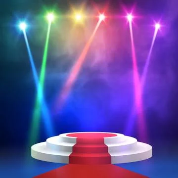 Red carpet with round podium. Stock Illustration
