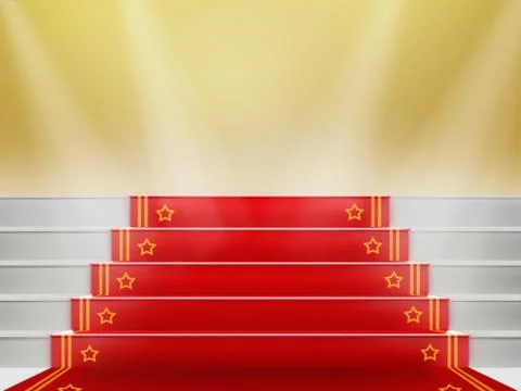 Red carpet Staircase with space for text,3D VIP Stock Illustration