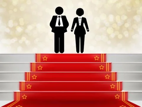 Red carpet Staircase with space for text,3D VIP people Illustrazione stock