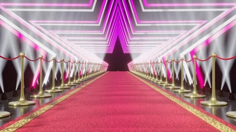 Red Carpet through Neon Star Tunnel Stock-Footage 333486147
