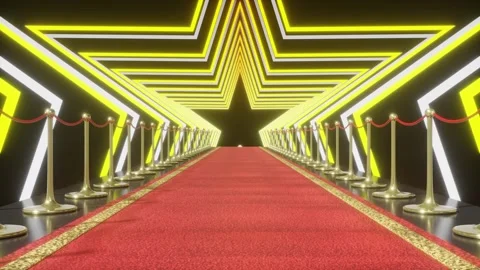 Red Carpet through Star Tunnel with Flashing Lights Stock Footage 333486129