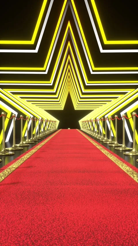 Red Carpet through Star Tunnel with Flashing Lights Stock Footage 333641716