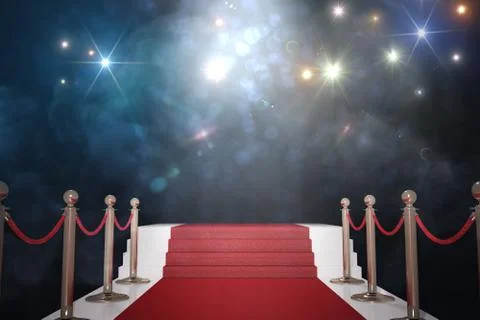 Red carpet for VIP. Flash lights in background. 3D rendered illustration. Foto stock
