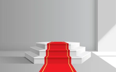 Red carpet on the white podium in the studio room Stock Illustration