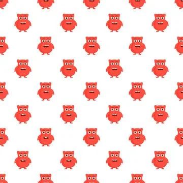 Red cartoon monsters repeating seamless pattern background Illustrazione stock