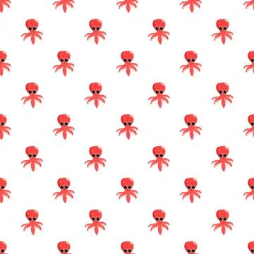 Red cartoon octopus creatures forming a seamless pattern 스톡 일러스트