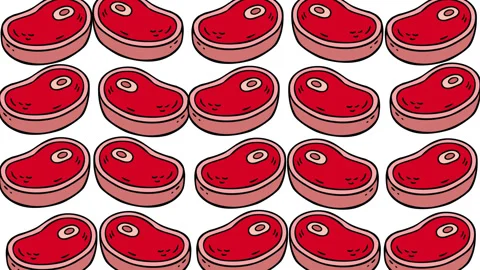 Red Cartoon Steak Pattern Motion Graphics Background on White Stock Footage 347701686