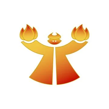 Red cartoon style devil holding fire vector illustration isolated on white ba Stock Illustration