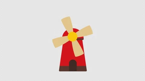 Red cartoon windmill spinning on transparent background in a seamless loop Stock Footage 332973268