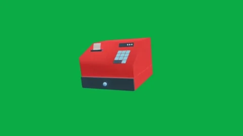 Red cash register machine 3d animation on green screen background for retail sho Stock Footage 331301297