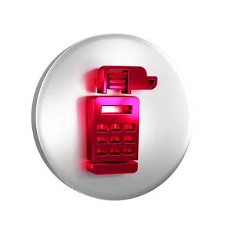 Red Cash register machine with a check icon isolated on transparent backgro.. Stock Illustration
