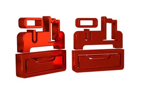 Red Cash register machine with a check icon isolated on transparent backgro.. Stock Illustration