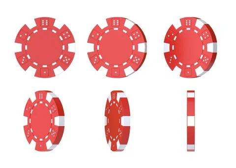 Red casino chips from different angles isolated on white background Stock Illustration