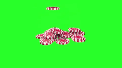 Red casino chips fall onto the green screen. 3D animation. Video stock 252587450