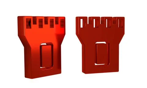 Red Castle tower icon isolated on transparent background. Fortress sign. Stock Illustration