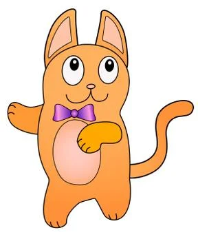 A red cat in a bow tie is dancing. Dancing kitten. Cute funny kitten character Illustrazione stock