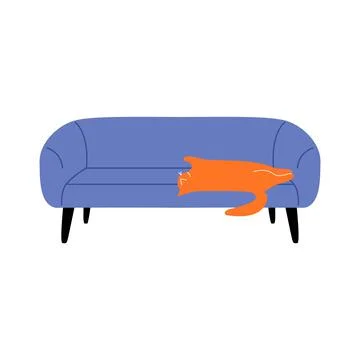 Red cat on comfy sofa. Cat sleeping cozy couch, happy playful pet, domestic Stock Illustration