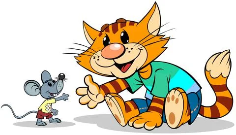 Red cat with a cute little mouse. Stock Illustration