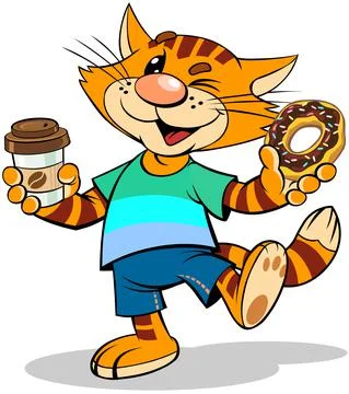 Red cat with donut Stock Illustration