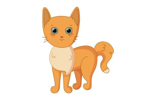 Red cat with fluffy tail. Vector illustration in cute cartoon style Stock Illustration