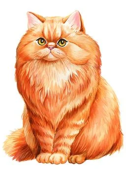 Red Cat isolated white background. Animal watercolor illustration. Cute pet hand Illustrazione stock