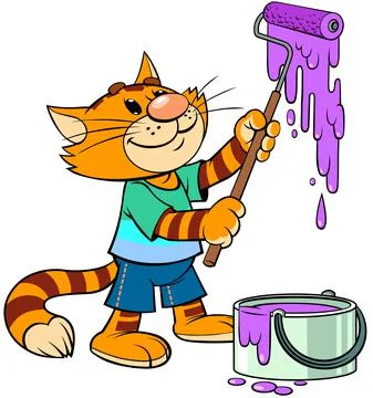 Red cat paints the wall. Stock Illustration