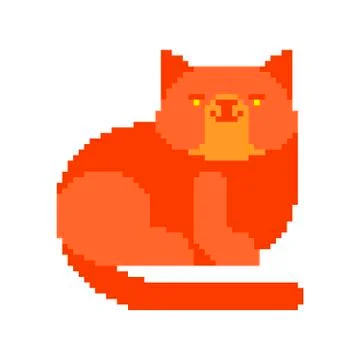 Red cat pixel art. 8 bit Digital home pet. Vector illustration Stock Illustration