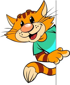 Red cat points with finger. Stock Illustration