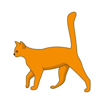 Red cat with a raised tail on a white background. Stock Illustration