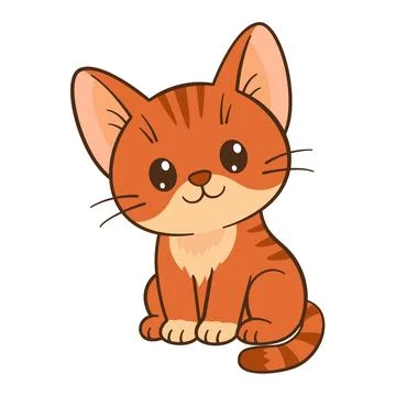 Red cat sits. Cute ginger tabby kitten in cartoon style. Flat style Chibi cat Stock Illustration