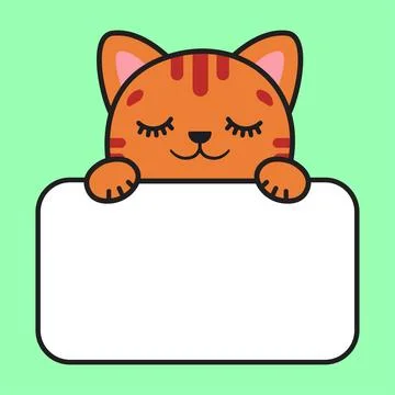 The red cat is sleeping. The cat is holding a card. Childrens stickers. Stickers Stock Illustration