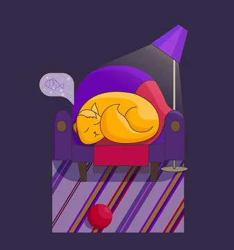 Red cat sleeping in chair. Vector illustration Stock Illustration