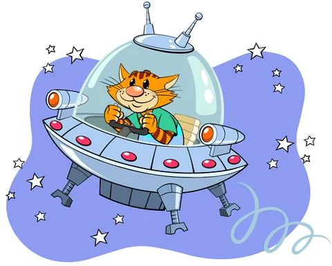 Red cat in the spaceship. Stock Illustration