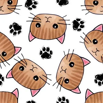 Red cats seamless pattern. Cat paws background vector illustration. Cute cartoon Stock Illustration