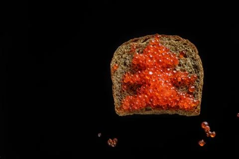 Red caviar on black bread in the form of a Christmas tree Stock Photos