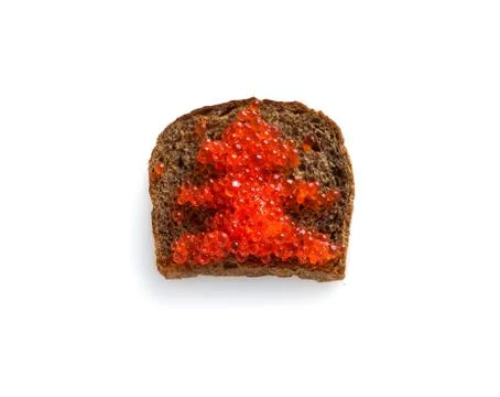 Red caviar on black bread in the form of a Christmas tree Foto stock